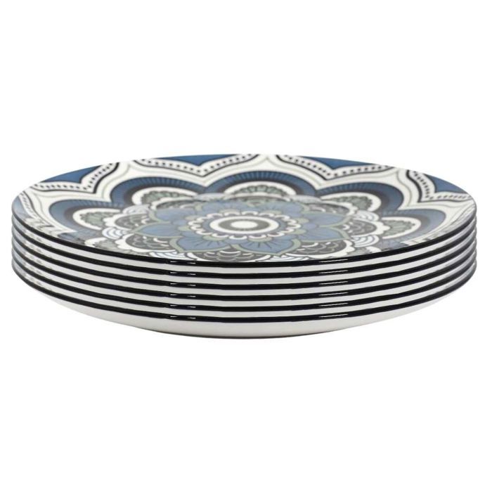 Set de 6 assiettes plates en porcelaine bleu mandala (Ø26cm) - MANDALA