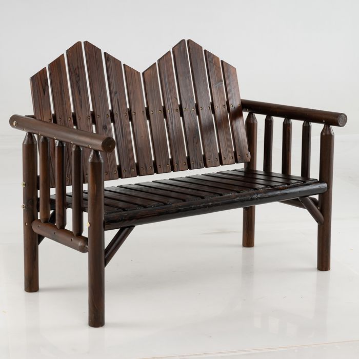 Banc de Jardin Extérieur 2 Places en Bois Massif COSTWAY Dossier Incliné Siège à Lattes Spacieux Accoudoirs Charge 300 KG Brun