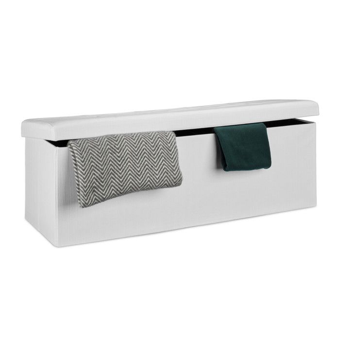 Relaxdays Pouf de rangement pliant XXL tabouret pratique avec couvercle H x L x P : 38 x 114 x 38 cm blanc