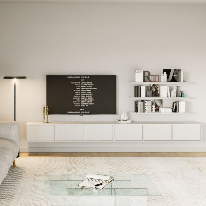 SELSEY  - Meuble Tv Framme - 300 Cm - Blanc