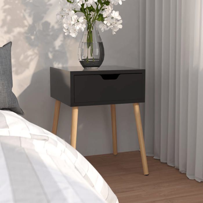 SOLO - Table de Chevet/Table de Nuit(rectangle) - JILLES - Table dintérieure pour chambre Noir brillant 40x40x56 cm - bois