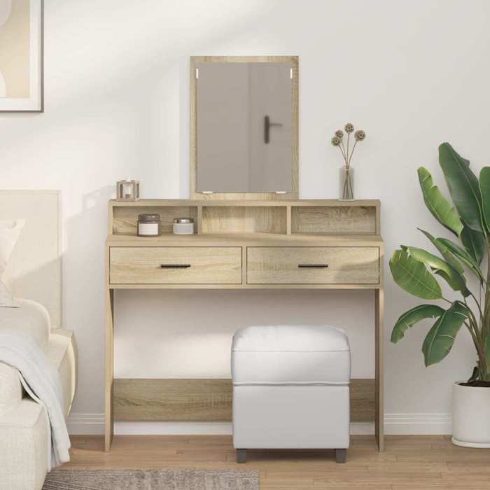 Coiffeuse - vidaXL - Chêne sonoma - LED - Rangement - 100x41x140 cm