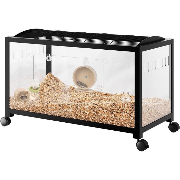 Meilleurs prix pour Cage en métal pour hamster rat - Vue à 360° - 97 x 47 x 51 cm (L x l x H) - En verre acrylique - Ventilation suffisante-NOIR