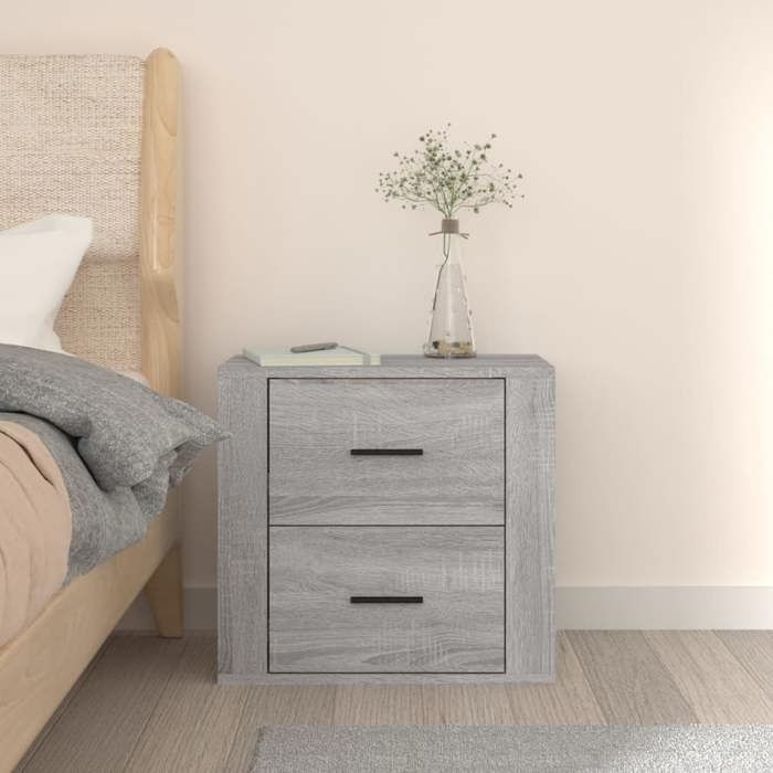 Table de chevet murale - vidaXL - Sonoma gris - Bois dingénierie - 50x36x47 cm - Flottante - Grand espace de rangement