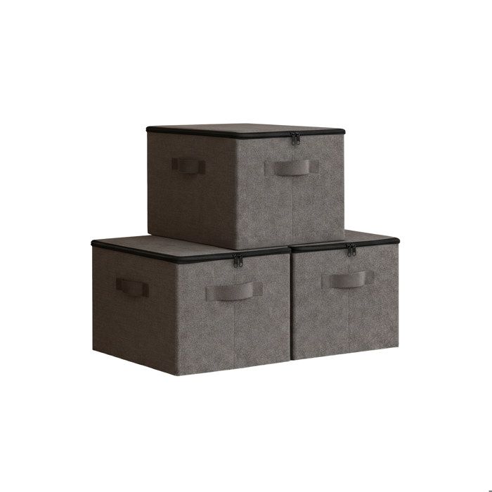 Relaxdays Sac de rangement lot de 3 90 L fermeture éclair pour literie et vêtements gris foncé