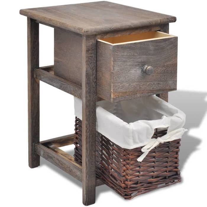 Table de chevet en bois - WIENS - Lot de 2 - 28x31x45 cm - Brun - Tiroir coulissant - Panier détachable