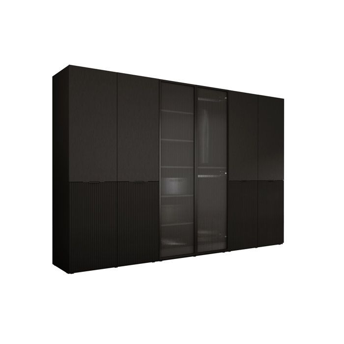 Armoire : Graphite Noir / Verre Rainuré 300 x 200 x 51 cm