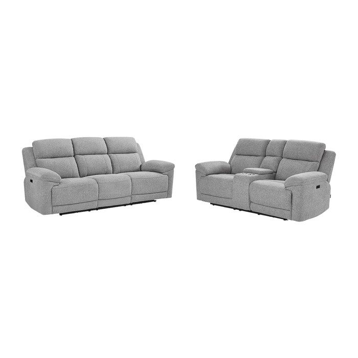 Canapé 3 places et 2 places relax électrique en tissu chiné gris KELUNO