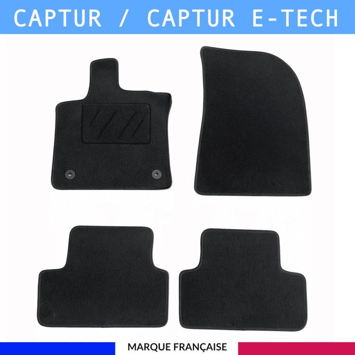 Tapis de sol voiture - Sur mesure pour Renault CAPTUR ET CAPTUR E-TECH HYBRIDE dès 12/2019 - Antidérapant - Clips et Scratch