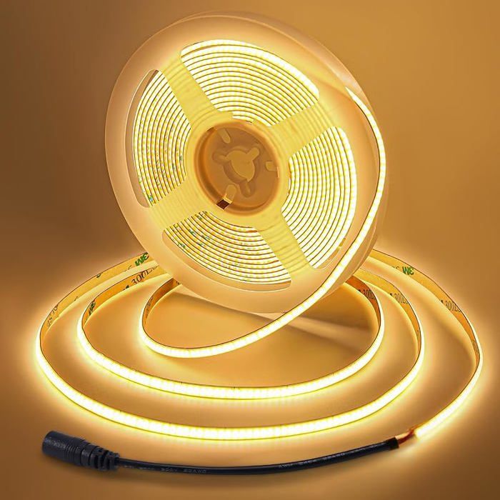 Ruban LED COB 5mm large 24V 400 LED/m 10w/m IRC 92+ Bande LED Blanc Chaud lumineux pour sous les Meubles 5M-5mm 2700k