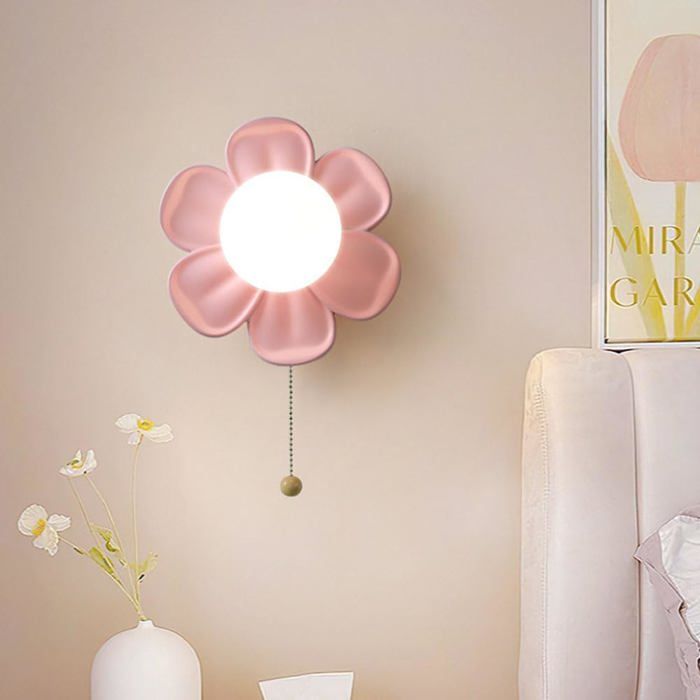 Lampe murale bébé fleur avec interrupteur 3 couleurs lampe nuit G9 tirette 7W rose chambre enfant Label