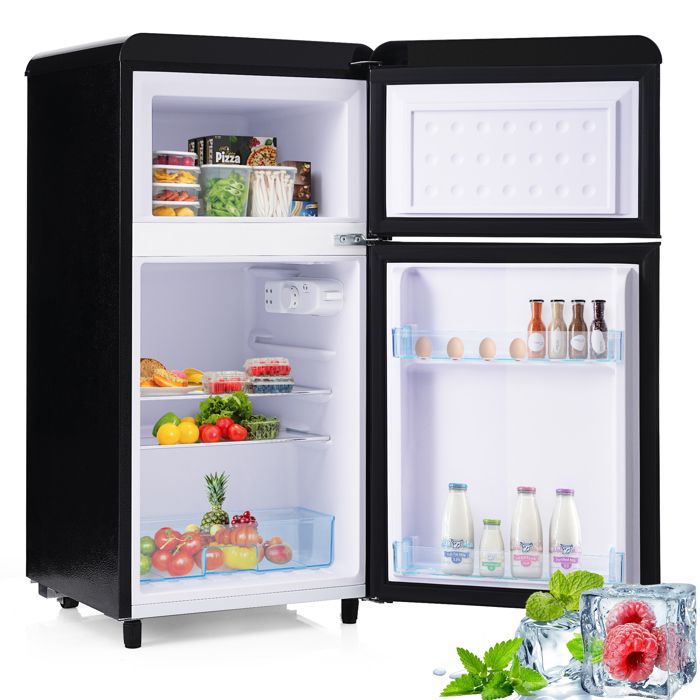 Réfrigérateur combiné - 72L - LED - classe E - tapis antidérapants - réfrigérant R600A pour protéger lozonosphère - noir