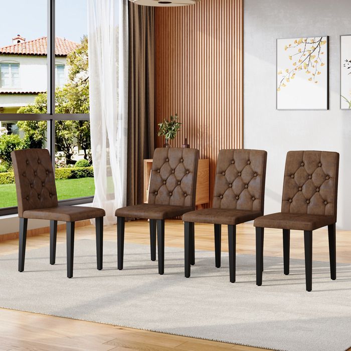 Lot de 4 chaises de salle à manger en tissu et métal avec dossier style rétro industriel marron et noir