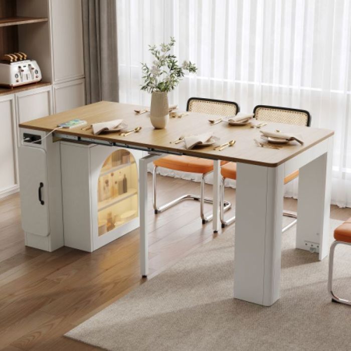 Îlot de cuisine avec table extensible 3 plateaux extensibles Roulettes cachées Fermeture sécurisée Gain de pl BUFFET DE CUISINE