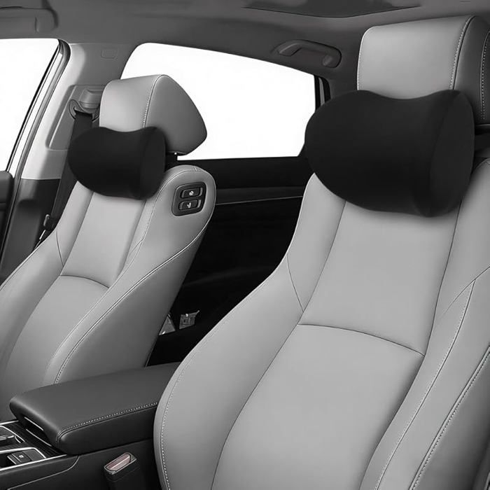 2pcs Coussin Appuie Tete Voiture Appui Tete Voiture avec Sangles réglables Doreillers De Cou avec 2pcs-noir-tissu Glacé