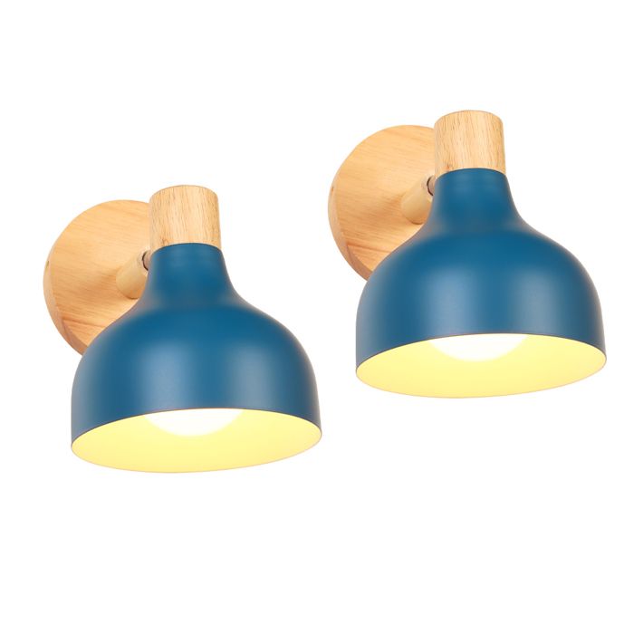 iDEGU 2x Moderne Lampe Murale Intérieur Bleu Foncé 15cm Applique Murale Vintage en Bois Métal E27 Luminaire Murale Réglable Spot LED
