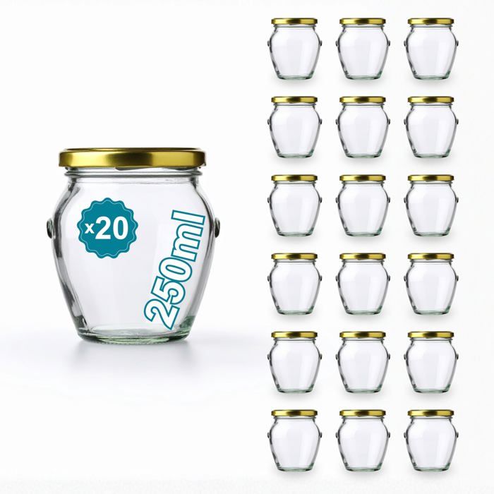Espirito Rebelde 20 Pots de Yaourt en Verre avec Couvercles 250 ml - Pots de Yaourt Petits Pots de Conservation pour Bébé Verres