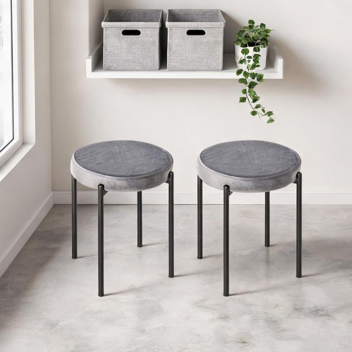 Lot de 4 tabourets de cuisine empilables en acier gris assise en tissu velours soft gray 41 5 x 41 5 x 46 cm