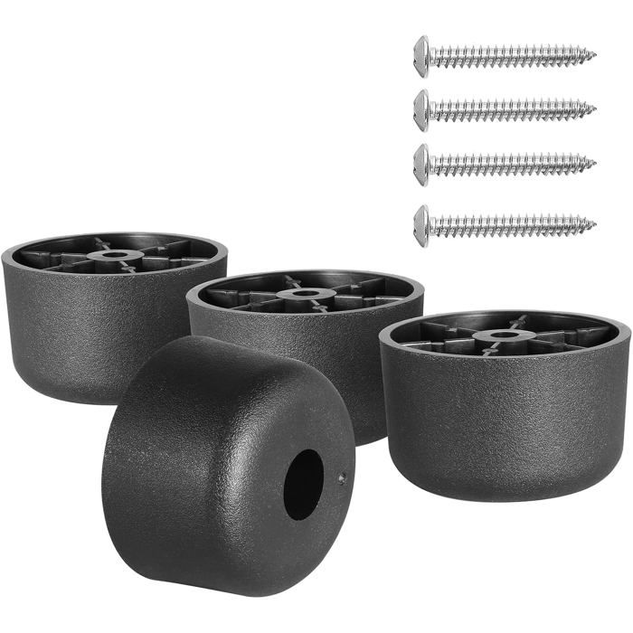 Lot de 4 Pieds de meuble Plastique noir Rond et fuselé Vis de fixation incluse Pour canapé table fauteuil .