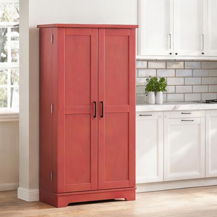 Buffet de cuisine en bois rouge 120 cm 5 niveaux étagères réglables 60x40 cm