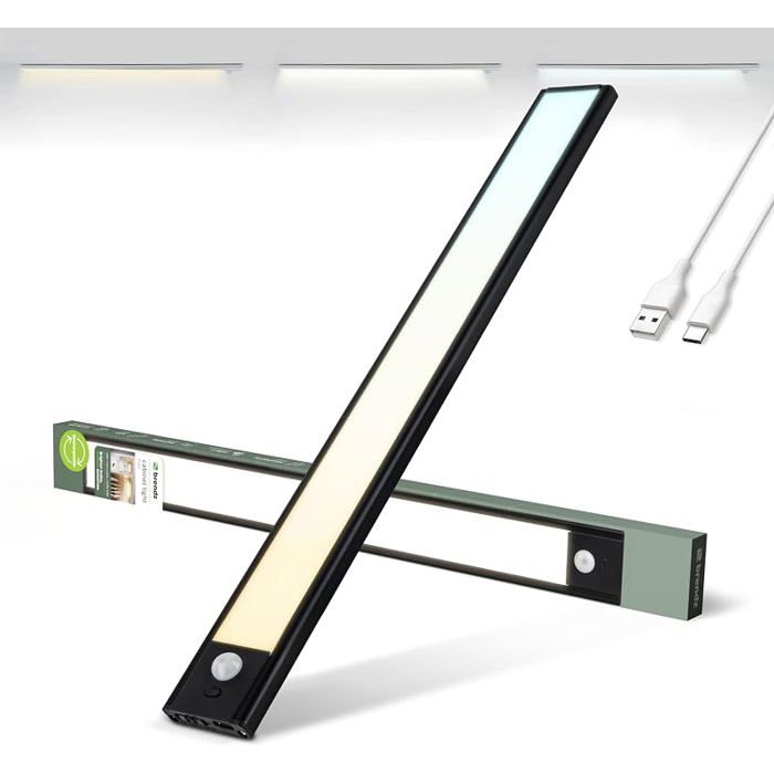 Lampe LED Rechargeable LED Cuisine Sous Meuble 40cm USB C 2200mAh 3 Températures de Couleur 1 pièce 40 cm Noir ECLAIRAGE DE MEUBLE