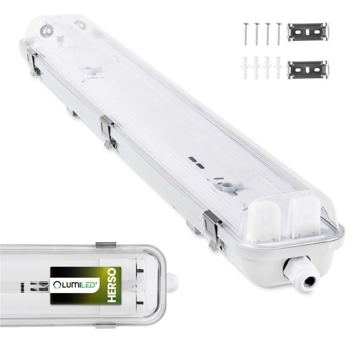 Plafonnier hermétique LED étanche à la poussière 60cm 2xT8 G13 IP65 HERSO Lumiled