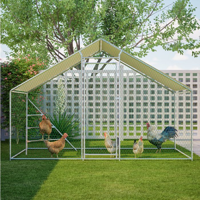 Maisentiel Enclos poulailler en métal 3 x 2 m blanc avec toit imperméable et porte verrouillable