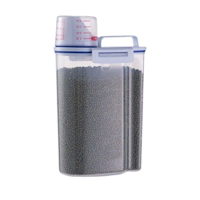 Boîte de stockage hermétique 2 L - conteneur alimentaire en polypropylène avec couvercle et tasse à mesurer - capacité 2 kg