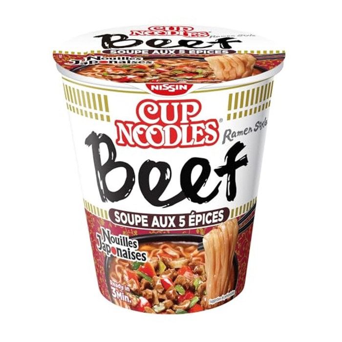 Nouilles Japonaises - Saveur Spices Beef -1 carton de 8 cups de 64g - Cuisine japonaise - Ramen - Bœuf épicé - Tasse