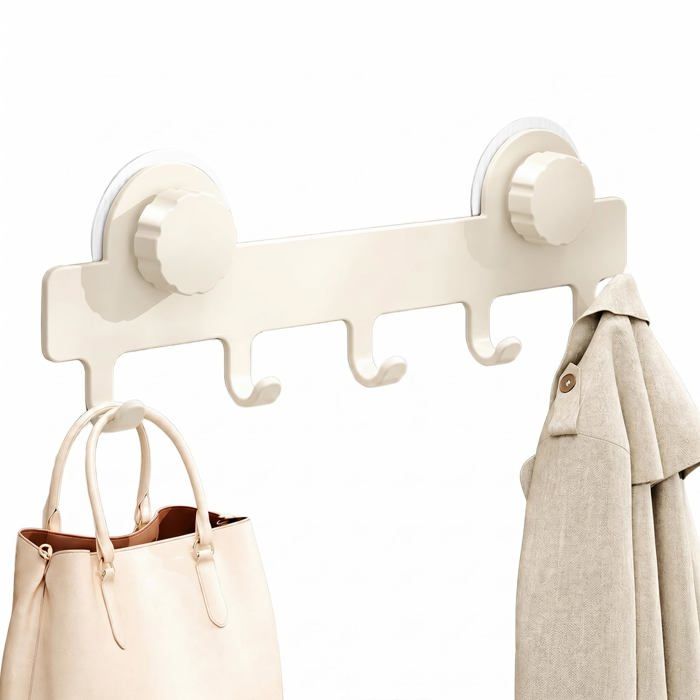 Pte Manteau Murale à Ventouse s Perçage Patères Ptemanteaux avec 5 Crochets Métal Robuste Patere  PORTE ACCESSOIRE DE SALLE DE B