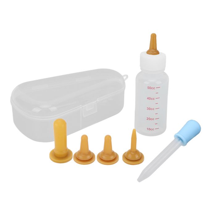 Biberon dallaitement portable pour petits animaux (chiots écureuils chatons) avec tétine intégrée (marron et bleu)