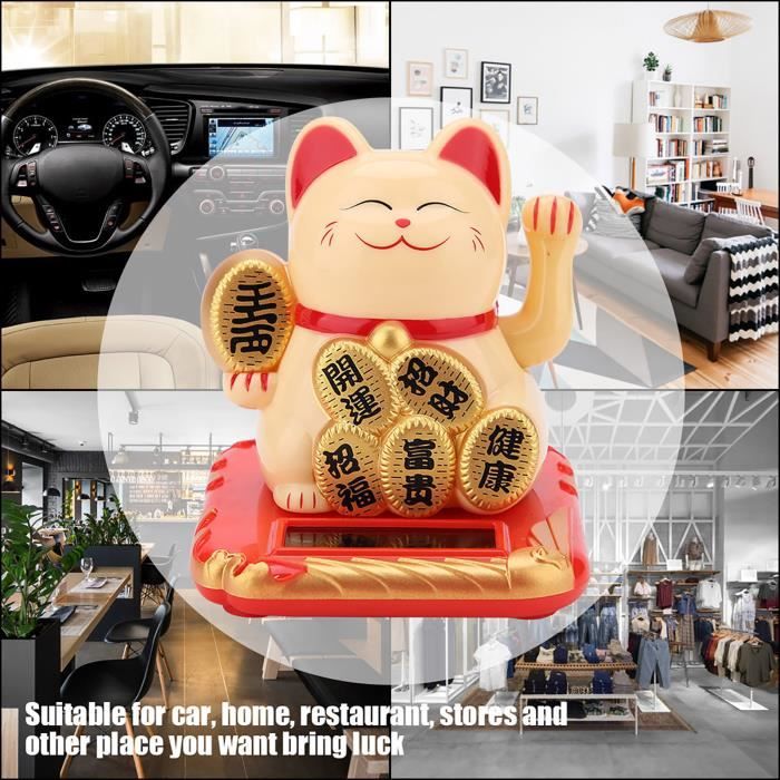 Chat Porte-Bonheur à Énergie Solaire Qui Agite - Figurine Chance Sans Piles Blanc