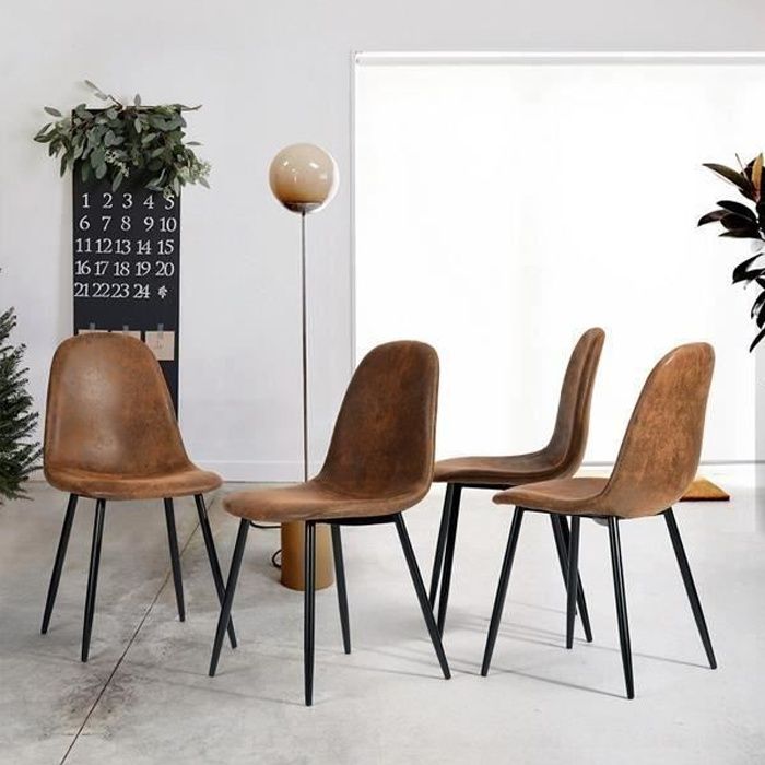 Chaises de Salle à Manger Vintage - FURNITURER - Simili Marron - Lot de 4 Chaises de Salle à Manger Vintage - FURNITURER - Simili Marron - Lot de 4