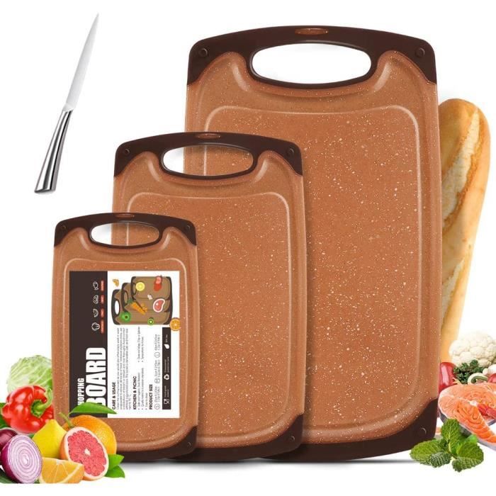 HOMWE Lot De 3 Planches à Découper Plastique Cuisine - Avec Poignées Et Rainures Anti-Jus - Tailles Petite, Moyenne Et Grande