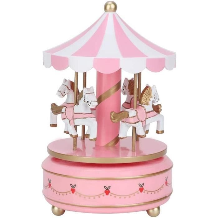 Carrousel Boîte à Musique Vintage - Moulin à Cheval En Bois - Fait Main