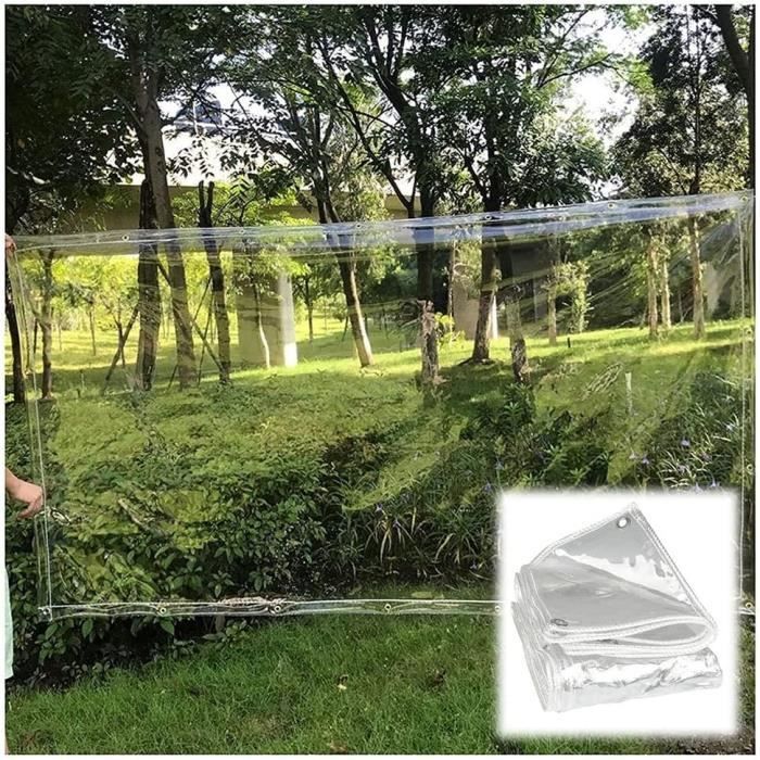 Bâche Transparente PVC Avec Œillets - 2x3 M - Imperméable - Pour Extérieur, Balcon, Bac à Sable