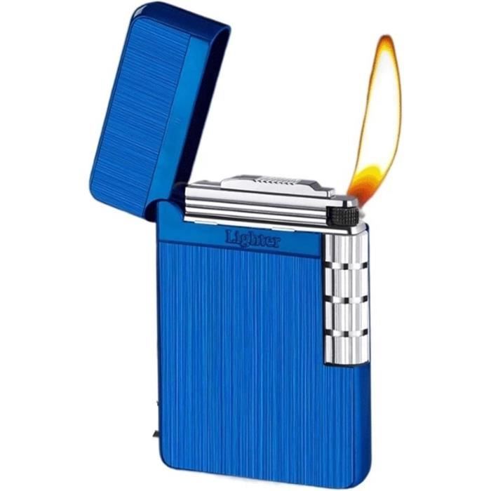 Briquet portable en métal, briquet ultra fin à flamme douce, allumage par glissière latérale, briquet au butane rechargeable à flamme réglable, adapté au barbecue, à l'extérieur, au camping, cadeau fo