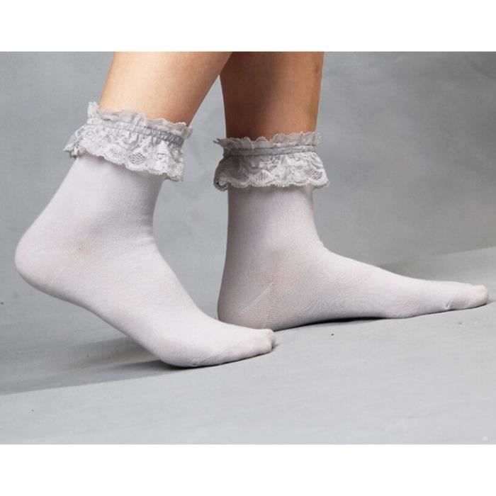 Chaussettes femmes princesse jolie fille froufrous Dentelle socquettes Blanc - Prêt-à