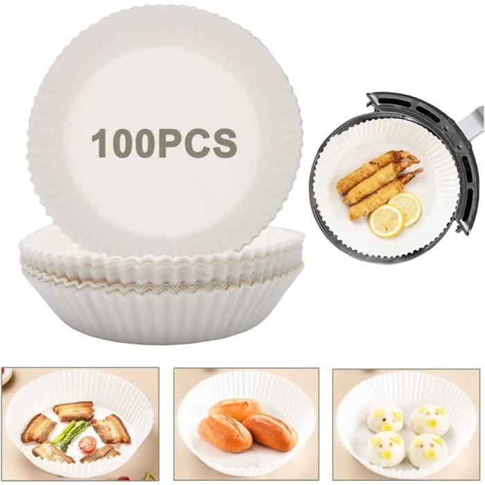 Dww-100pcs Papier Rond Pour Friteuse Air,16cm Papier De Cuisson Air Fryer Jetabl