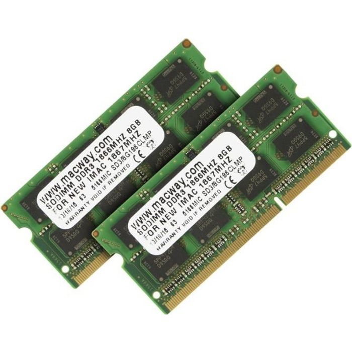 Top achat Memoire PC Mémoire 16 Go (2 x 8 Go) DDR3 SODIMM 1867 MHz PC3-14900 iMac 2015 pas cher