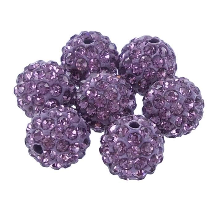 10 Perles Shamballa En Cristal Strass Violet 10mm - Qualité Supérieure - Neuf