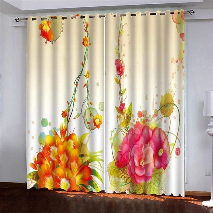 Rideaux Occultants Thermiques - Lot De 2 Avec Motif Fleurs Des Champs, 110x215 Cm