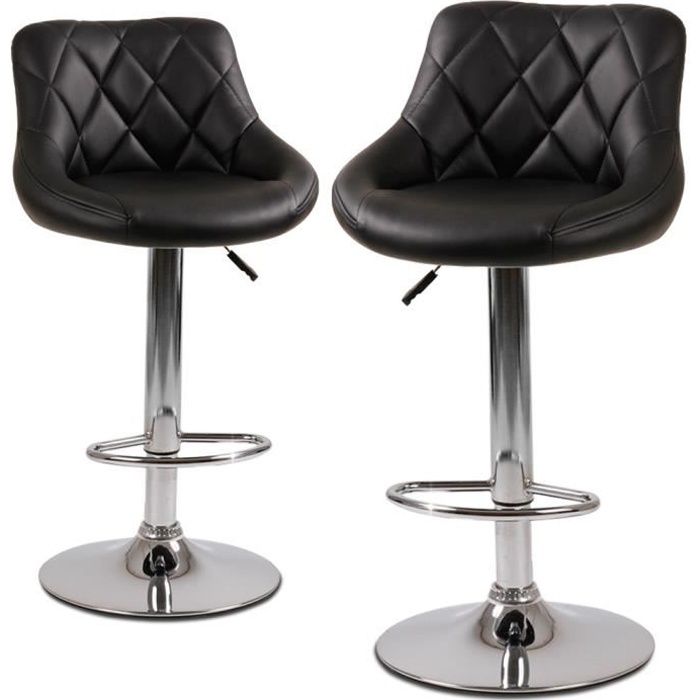 Tabouret de Bar Lot de 2 Pas Cher en Simili Cuir et Métal env. 60-82 cm Hauteur Réglable Style Contemporain Noir