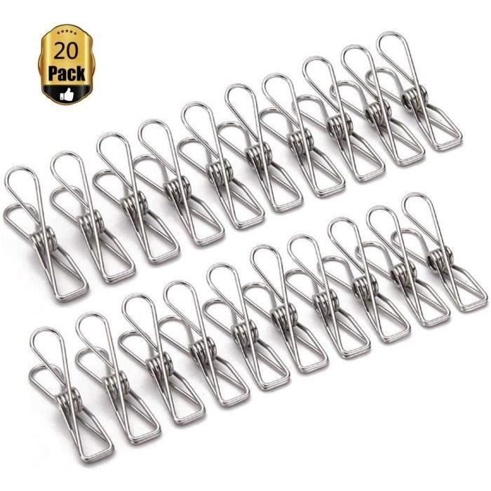 Lot De 20 Pinces à Linge En Inox - Antirouille, Coupe-vent - Pour Vêtements, Serviettes, Déco - 11