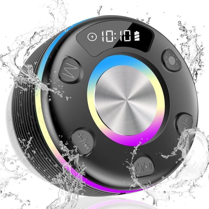 Enceinte Bluetooth Douche - Étanche IPX7 - Son 360° - Lumière LED - Micro HD - Parfait Pour Salle De Bain Et Extérieur