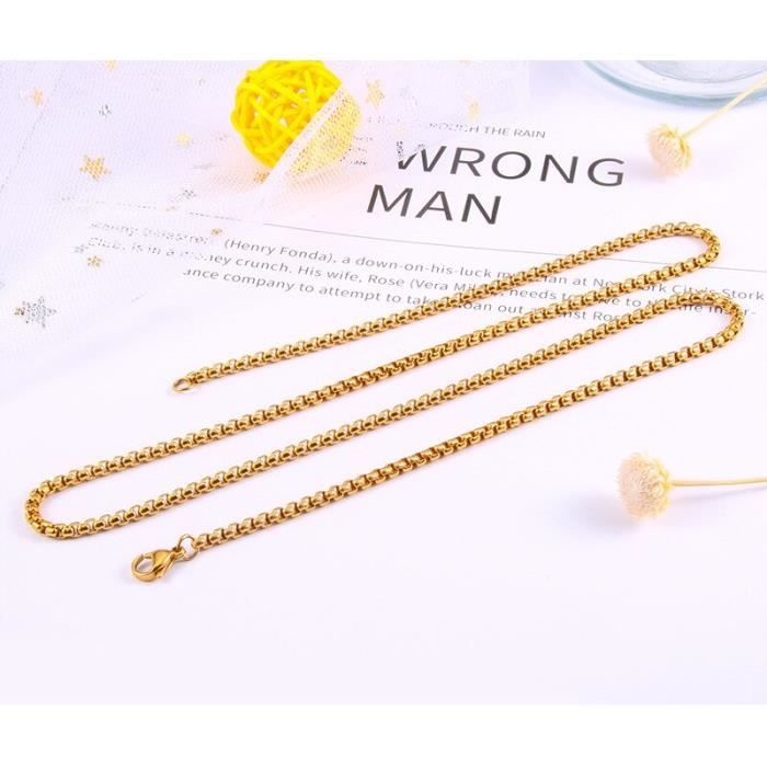 Chaîne Box Plaqué Or 18k - Acier Inoxydable 304 - Longueur 16 à 24 Pouces - Homme/Femme