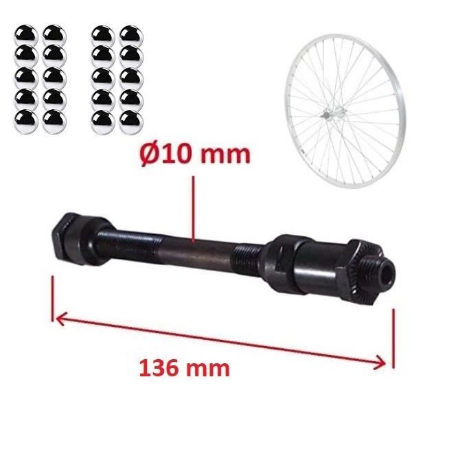 AXE DE ROUE ARRIERE VELO DIAMETRE 10MM x LONGUEUR 136MM CREUX + 20x BILLES ACIER DIAMETRE 6,35MM VELO VTT ROUTE COURSE MOYEU