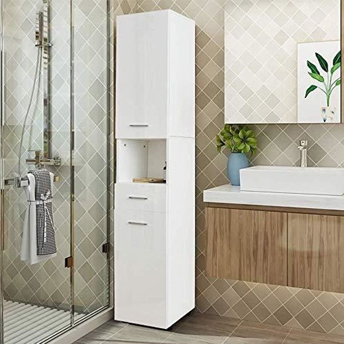 Dripex Meuble Salle de Bain Meuble Colonne Armoire de Toilette Blanc