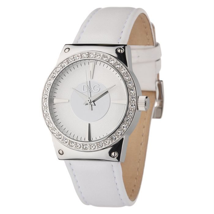 Montre D&G (Dolce & Gabbana) Pour Femme - Cadran Doré Et Blanc, Bracelet Cuir, Authentique (occasion)