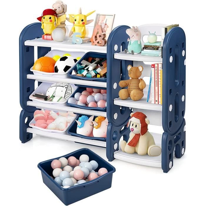 Meuble Rangement Jouets FOREHiLL 8 Boîtes + 9 Étagères - Enfant Rose | Bibliothèque Et Organisateur